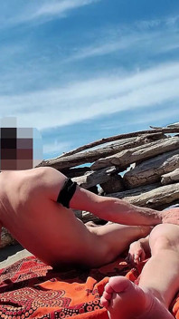 253 - Fingering Wet Pussy on Beach and Gets Caught and Interrupted by Watcher - Misscreamy