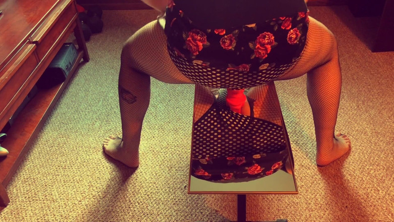 Plugged Data Pup: Sissy in chastity riding big dildo