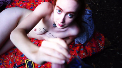 Ginger Autumn's Organic Porn: Hairy Ginger hippy teenager begs for outdoor blowjob and sex