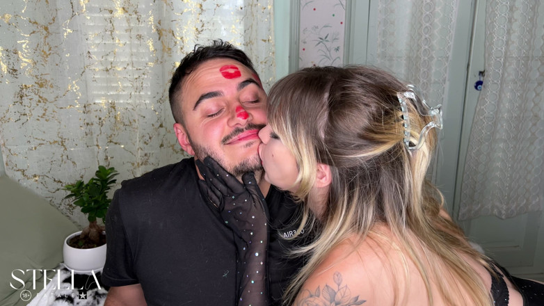 Stellafatale: Red Lipstick Kisses Cover His Entire Face
