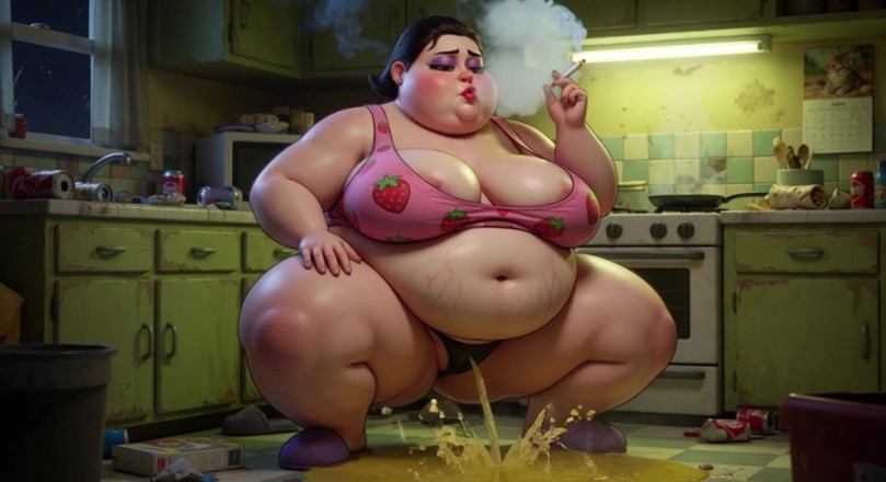 YOUR BEST FANTASY: สาวสวยตัวใหญ่ท้องสูบบุหรี่ฉี่บนพื้น - เงี่ยนกับพุงใหญ่