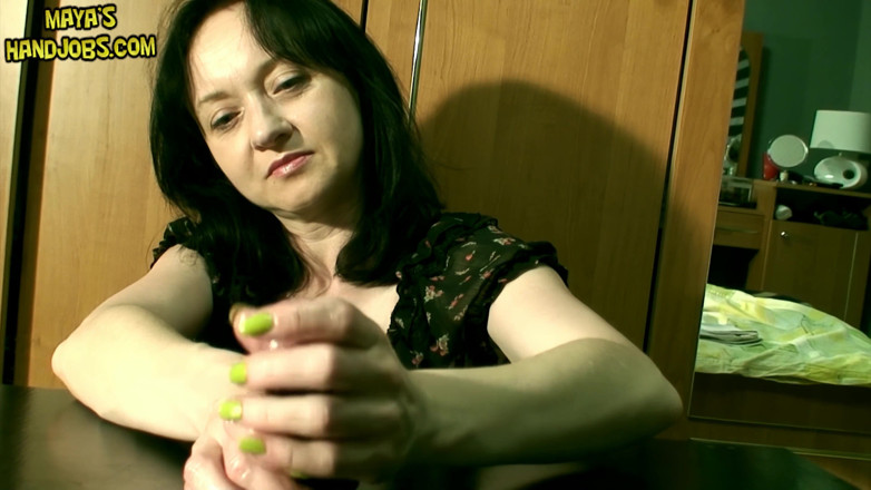 Mayashandjobs: Extreme jerking of taped cock on cockboard