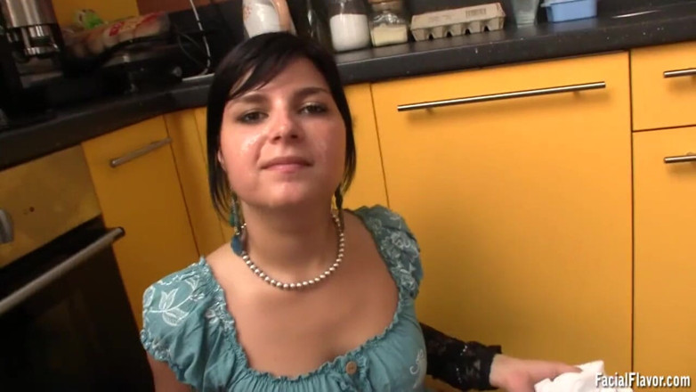 Facial flavor: Jane, a cute teen cleans the kitchen &amp; she is a...