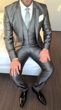 Suited Groom Jerks off in Hotel Room