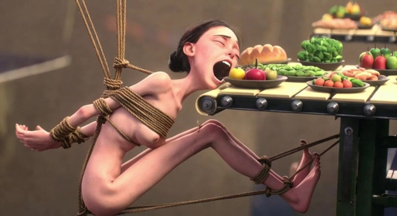 YOUR BEST FANTASY: Ragazza magra in schiavitù con la corda - sessione di alimentazione...