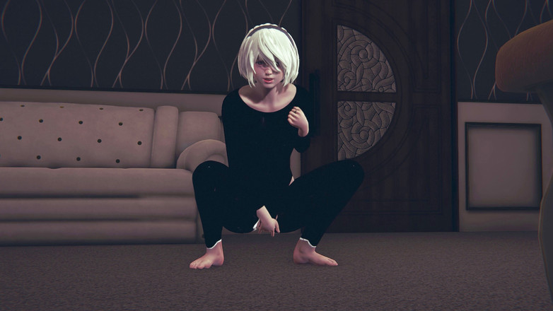 Waifu club 3D: 2b стогне і мастурбує свою кицьку
