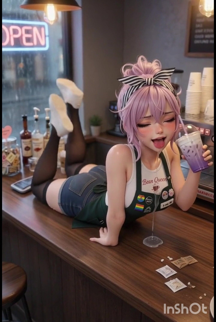 Wertstofsamler: Ateşli seksi minik Barista müşterisini bekliyor, mastubrating