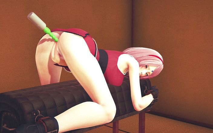Waifu club 3D: Двойной вибратор в задницу и киску Sakura