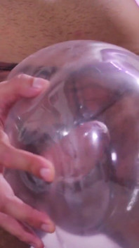 Looner Condom Popping Camilo Brown Popping Inflated Condoms with His Big Uncut Cock and Licks His Own Cum From the Condom