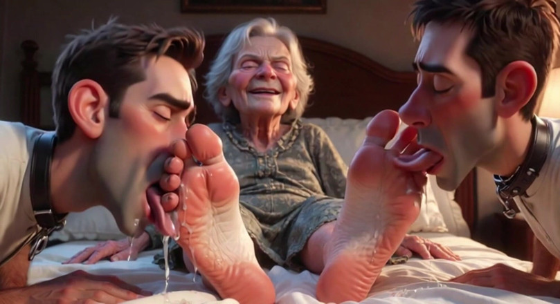Anime Hentai: Submissive Mans Serving Old Granny's Ugly Feet - Humiliation