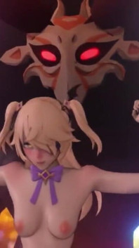 Genshin Impact's Fischl Fucked by Walking Mitachurl on a Harness Restraint Toy - Bondage Carry Fuck