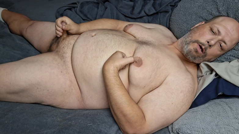 Printsofallsayings: Chubby Guy Lays in Bed and Cums