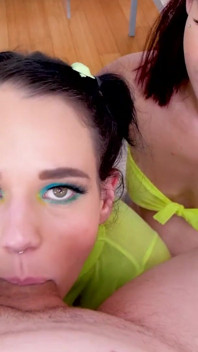 Cute teens Daisy Love and Kylie Pierce POV no hands bj cum swallow