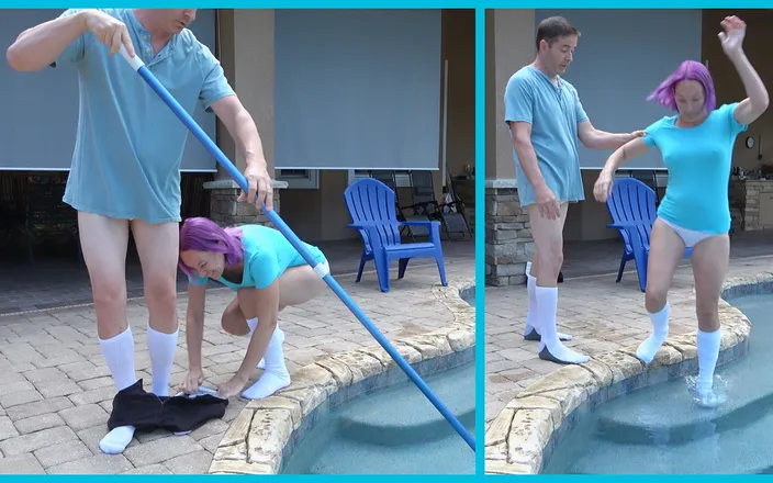 Milf Stella: MILF in granny panties &amp; tube socks plays with pool boy