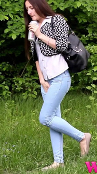 Diana Tries to Hold Her Pee Grabbing Her Crotch While She Is on a Walk Trough a Forest