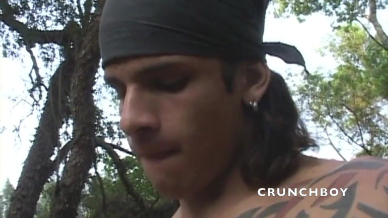 Crunch Boy: Straight military Latino with tattoo fuck his friend in forest...