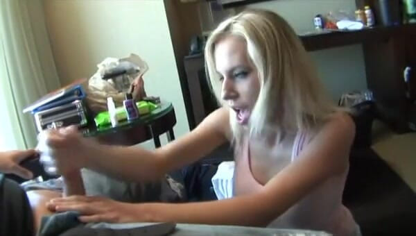 Femdom Sex: Blonde teen shows you how to give a handjob