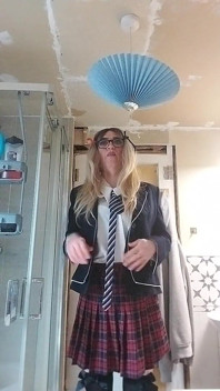 Horny Sissy in Uniform Loves Her Precum