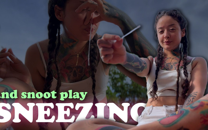 Pedazodchicle: Yaramaz kız dışarıda hapşırıyor ve sümüklü oynuyor