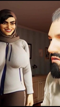Muslimská dívka s hidžábem a velkými prsy v zadku