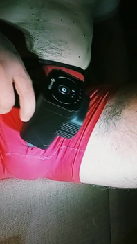 Cums in Panties! Masturbation with a Vibrator Through Red Panties!
