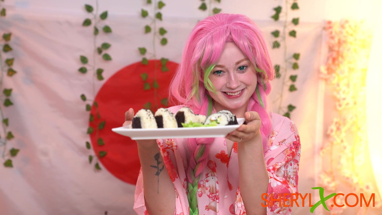 Sheryl X Sinclair: मुत्सुरी ने आपको सुशी पकाया और सुशी चिपकने के साथ हस्तमैथुन किया