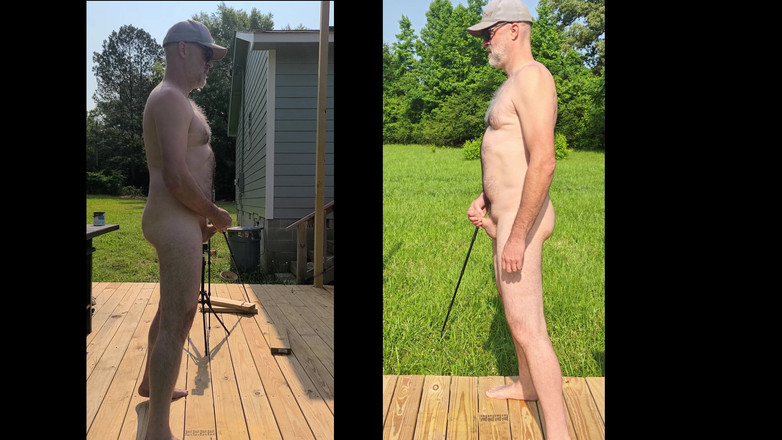 Jon Screcrow: ヌードのジョンかかしは、太陽の下で素早くオナニーをしている