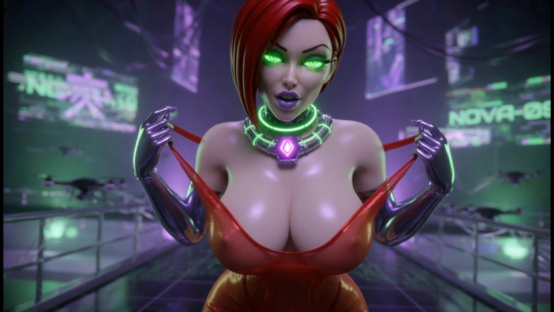 Stories&Anime: Cyber Catwalk - Nova in See-through Red Lingerie &amp; Futuristic Tease
