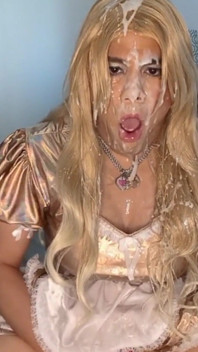 Sissy Maid Playing with Dildo and Fake Cum