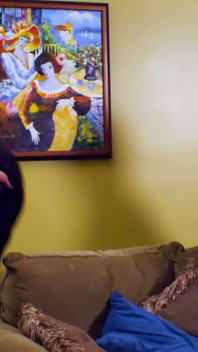 Redhead Licks Her Blonde Girlfriend Open on the Brown Couch