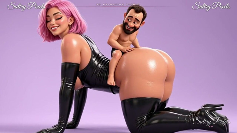Sultry Pixels 3D: Tiny Man urcă pe fundul mare și rotund al unei stăpâne în...