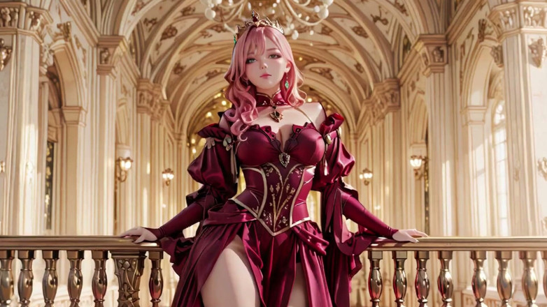 Seraphina Vale: クリムゾン・スローン・ピンク・クイーンの戴冠式!深紅の絹、黄金の杯、そして玉座からの怠惰な視線。純粋なファンタジー