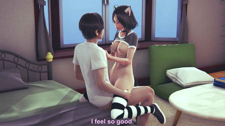 Waifu club 3D: Neko girl rides big cock and cums