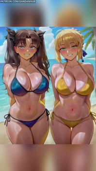 Saber & Rin Tohsaka Bikini Twerk and Bounce - Fate