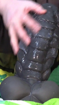 3 Rides on Big Ribbed Dildo on Swivel