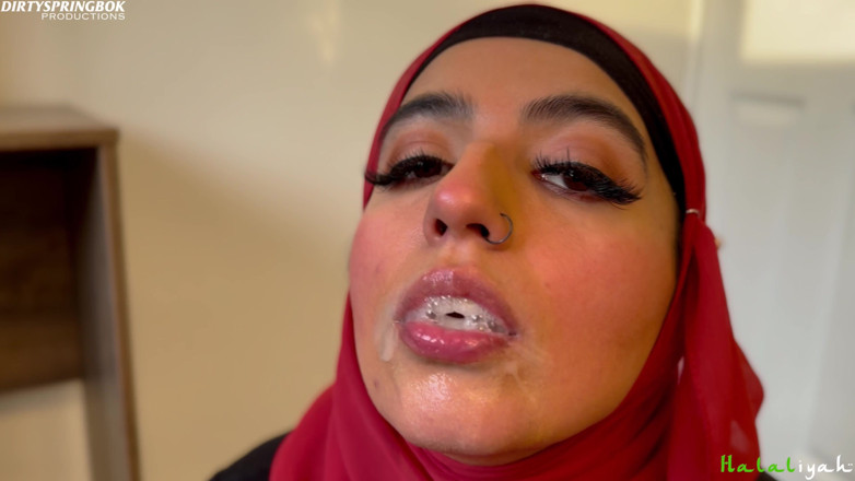 Aaliyah Yasin: Aaliyah Yasin Tries Not to Swallow Her Stepbrothers Cum