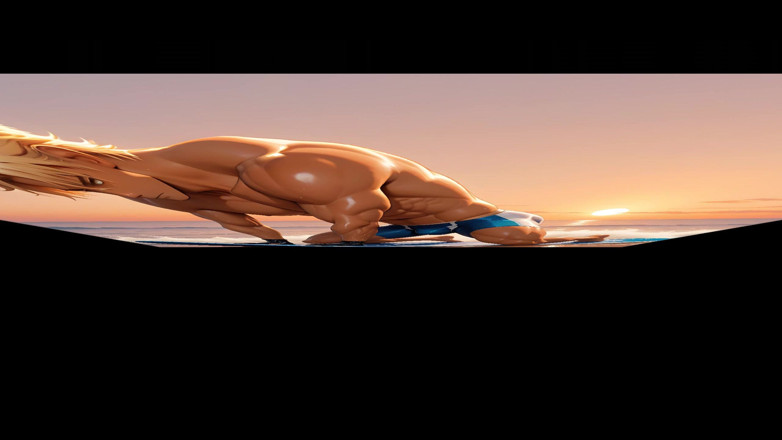 LustMen: Surfing Athlete Solo Kneeling with Lotion Filled Glove Sleeve