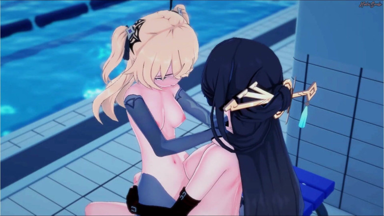 Hentai Smash: Genshin impact - beidou havuzda takma yarakla fischl'i sikiyor.