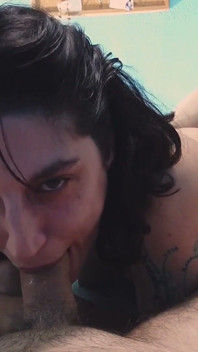 She Has Total Control Over His Cock, She Sucks It and Licks the Glans, Making Him Cum Hard in Her Mouth.