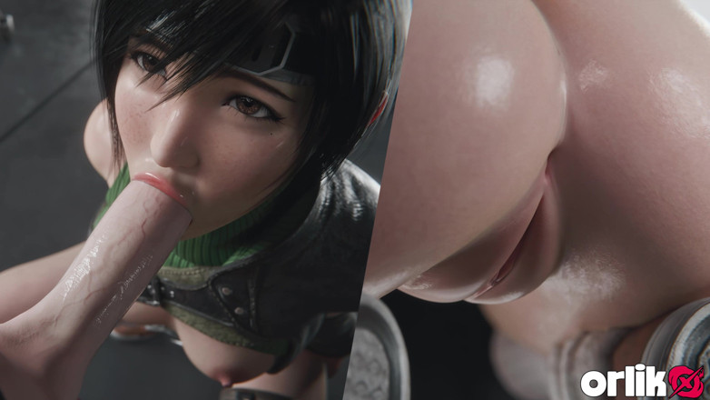 Orlikx: Yuffie Kisaragi อมควยใหญ่เลอะเทอะ - แอนิเมชั่น 3 มิติเลอะเทอะลึกและเลอะเทอะ