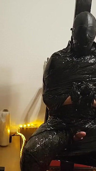 Foil Bondage Slave Part 2 - Cling Film Mummified and Edged to Madness