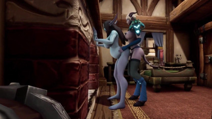 Wraith Futa: Shemale Demon kongkek elf hamil di hadapan pendiangan