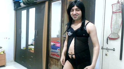 Cute & Nude Crossdresser: Sexy sissy crossdresser femboy Sweet Lollipop in hot black babydoll.