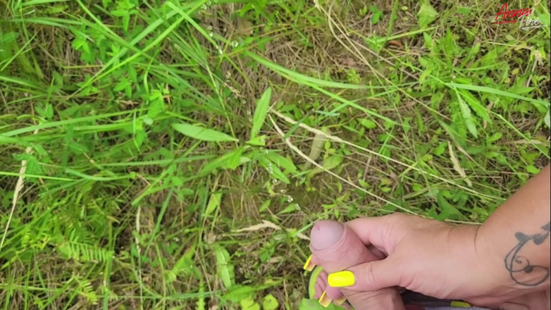 Anna Fire: Stepmom holds stepson's cock while he pees in nature