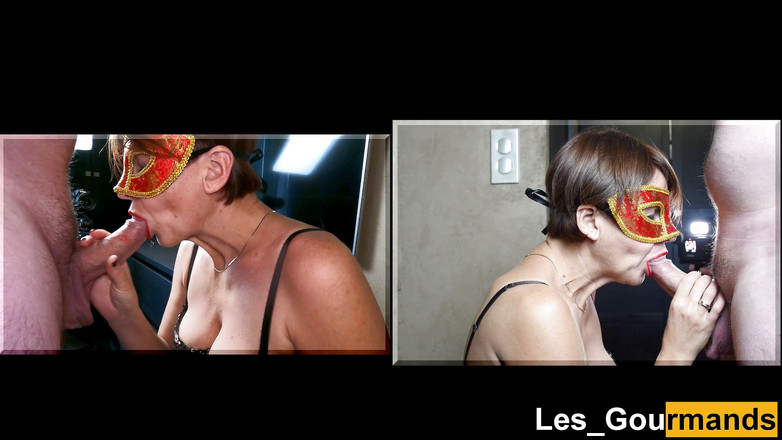 Les Gourmands: Une MILF masquée taille une pipe et avale le sperme...
