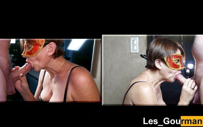 Les Gourmands: Masked MILF gives a blowjob &amp;amp; swallows the cum to spit...