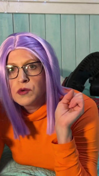 Cosplay Velma Fred - dildo berganda yang gatal menghisap pancutan muka