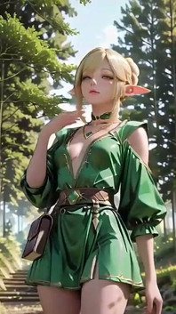 Forest Elf Queen! Kneeling in the Dappled Sunlight, Her Fingertips Tracing the Staff as She Gets Wet.