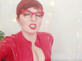 Arya Grander: Rojo pvc catsuit vinilo fetiche - femdom en primer plano hablar...