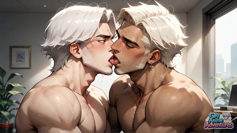 Gay Anime Adventures: Umięśniony gej z blond włosami i kolczykami rozprzestrzenia się orzeł...